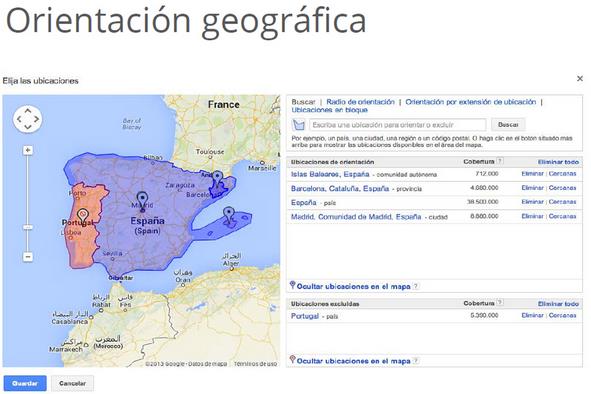 orientacion geografica Google adwords