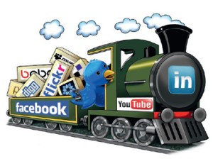 Dibujo de un tren transportando las principales redes sociales